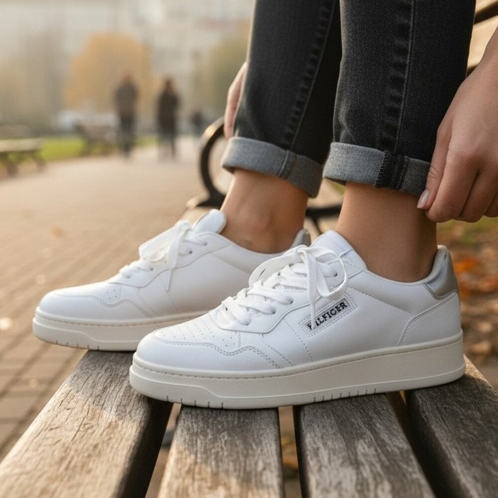 Tommy Hilfiger Dunner 2 Women’s White Silver Sneakers Size 9.5 New No Box